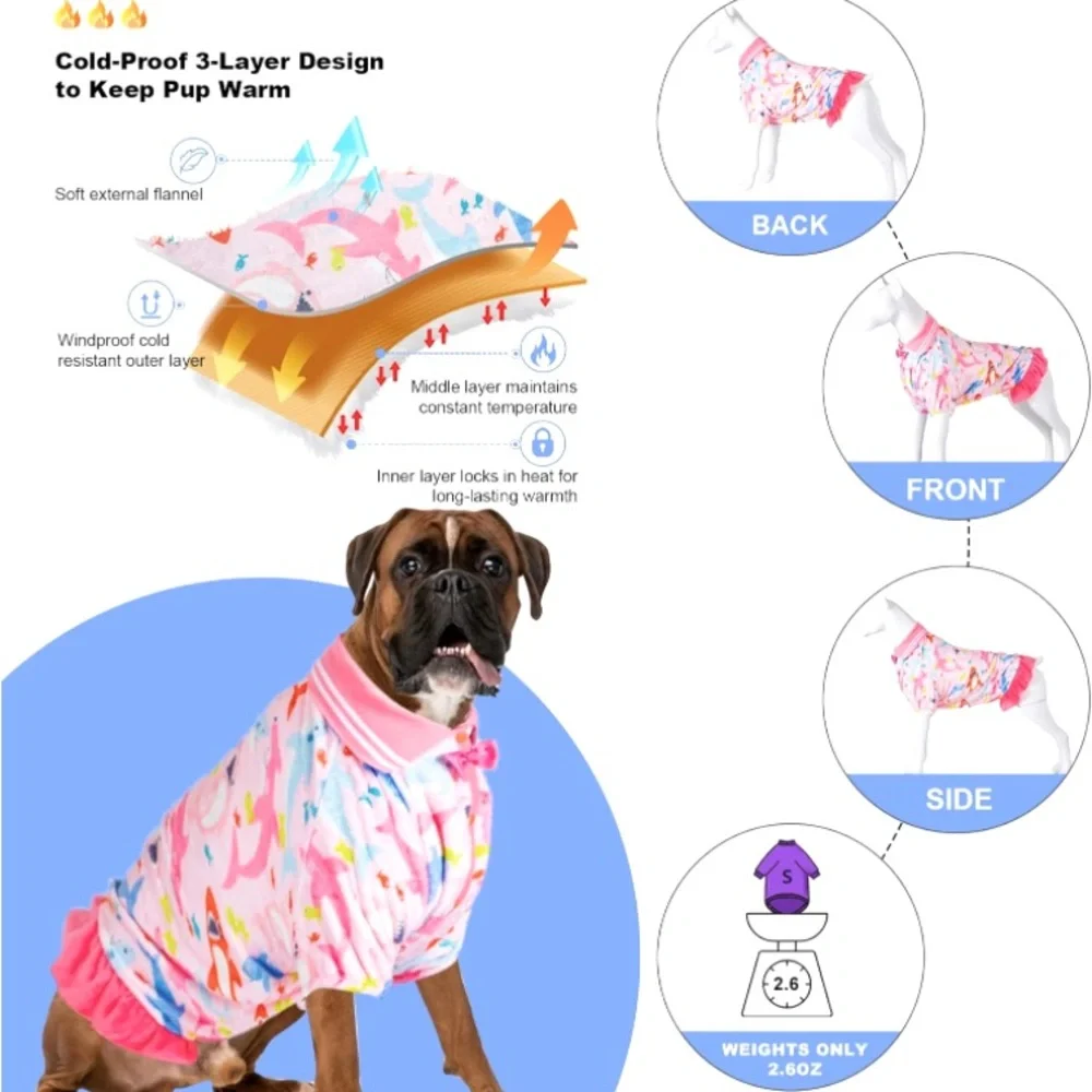 LOVINPET Soft Flannel Dog Dress In Big Bites Pink Size XXL - Picture 3 of 12
